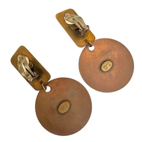 BAER SF – Vintage Brutalist Copper & Brass Sculptural Clip-On Earrings - Picture 9 of 11